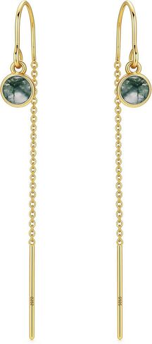 925 Sterling Silver Agate Threader Dangle Earrings for Women 14K Gold Plated Long Drop Earrings Trendy Hypoallergenic Dangly Chain Earrings in Saudi Arabia