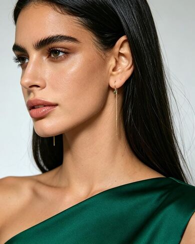 925 Sterling Silver Agate Threader Dangle Earrings for Women 14K Gold Plated Long Drop Earrings Trendy Hypoallergenic Dangly Chain Earrings in Saudi Arabia