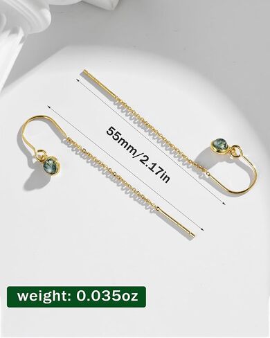 925 Sterling Silver Agate Threader Dangle Earrings for Women 14K Gold Plated Long Drop Earrings Trendy Hypoallergenic Dangly Chain Earrings in Saudi Arabia