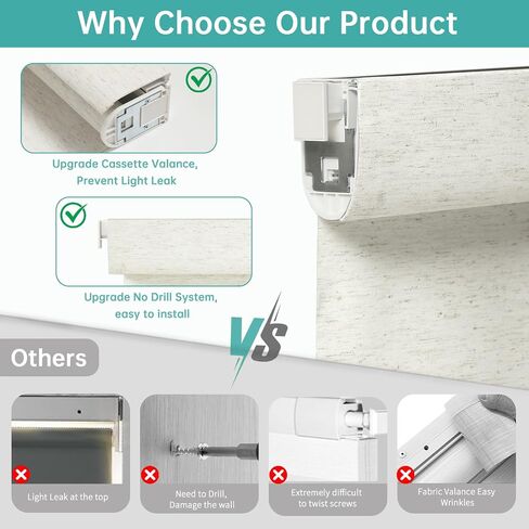 Changshade Custom No Drill No Tools Blackout Roller Shades for Window, Cordless Roller Shades Thermal Insulated UV Protection Privacy, Easy Install Roller Blinds for Home Office, Cream in Saudi Arabia