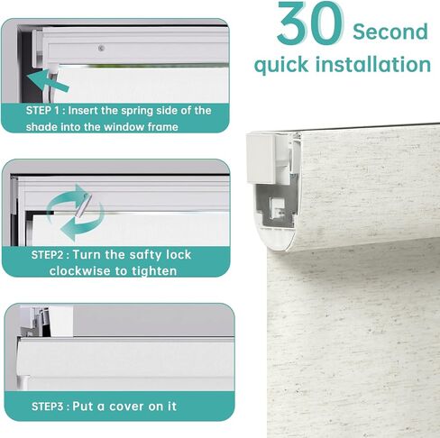 Changshade Custom No Drill No Tools Blackout Roller Shades for Window, Cordless Roller Shades Thermal Insulated UV Protection Privacy, Easy Install Roller Blinds for Home Office, Cream in Saudi Arabia