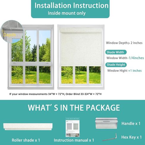 Changshade Custom No Drill No Tools Blackout Roller Shades for Window, Cordless Roller Shades Thermal Insulated UV Protection Privacy, Easy Install Roller Blinds for Home Office, Cream in Saudi Arabia