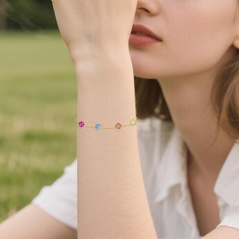 Birthstone Bracelet for Women, 925 Sterling Silver Plated 18k Gold Round/Square-Cut 5A Colored Cubic Zirconia Bracelet, Exquisite Jewelry Anniversary Birthday Gift for Wife Mother 7+2 " in Saudi Arabia