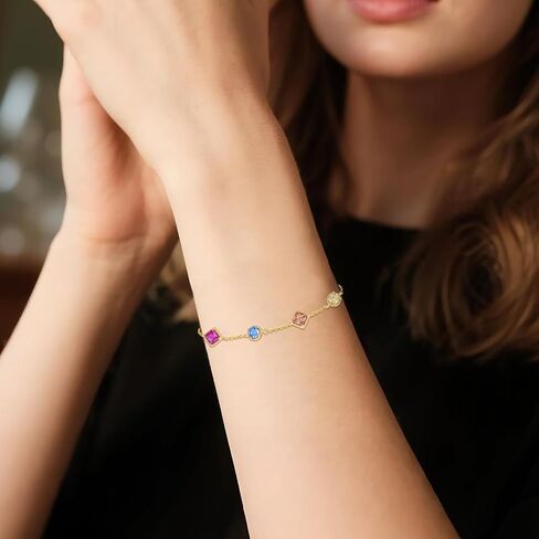 Birthstone Bracelet for Women, 925 Sterling Silver Plated 18k Gold Round/Square-Cut 5A Colored Cubic Zirconia Bracelet, Exquisite Jewelry Anniversary Birthday Gift for Wife Mother 7+2 " in Saudi Arabia