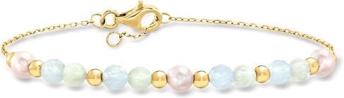 Pure Collection by Ross-Simons 1.80 ct. t.w. Aquamarine and 4-4.5mm Prehnite Bead Bracelet With 4.5-5mm Cultured Pearls in 18kt Gold Over Sterling in Kuwait