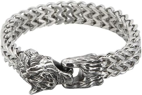 925 Sterling Silver Wolf Head Bracelet Viking Wolf Head Wristband Bracelet Therian Bracelet Werewolf Charms Wolf Jewelry Bracelet Wolf Head Jewelry For Women and Men Wolfbracelet in Saudi Arabia