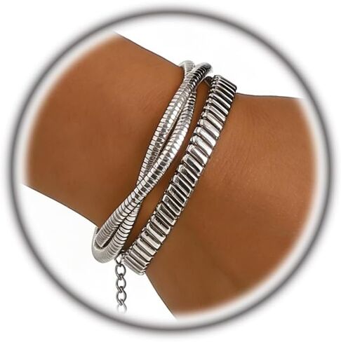 Gold Layered Bracelet for Women Chunky Spiral Stretch Chain Bracelet Personalized Twisted Stack Bracelets Adjustable Prom Jewelry Accessories in Kuwait