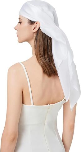 100% silk scarf for women-summer 35 inch square white mulberry silk head neck scarf for hair wrapping at night(FJ-White) in Kuwait