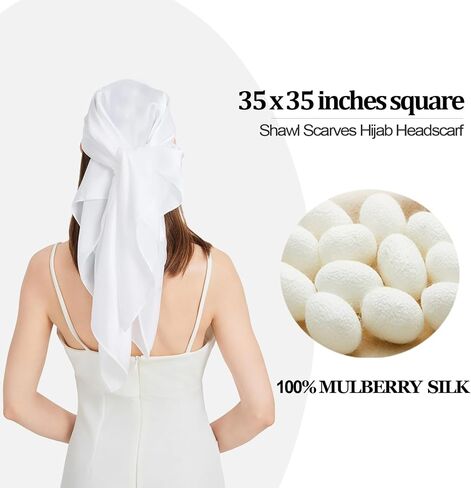 100% silk scarf for women-summer 35 inch square white mulberry silk head neck scarf for hair wrapping at night(FJ-White) in Kuwait