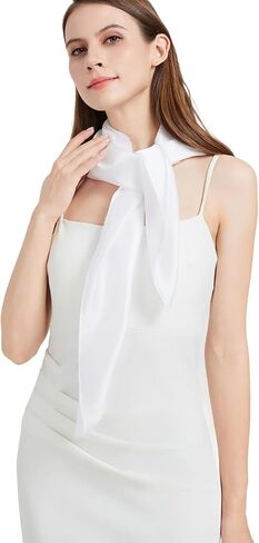 100% silk scarf for women-summer 35 inch square white mulberry silk head neck scarf for hair wrapping at night(FJ-White) in Kuwait