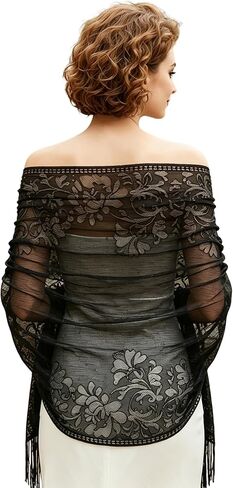 Sucrain Lace Floral Shawls and Wraps Elegant Soft Scarf Sheer Mesh Shawls Wraps for Women Evening Dresses Wedding Party in Kuwait