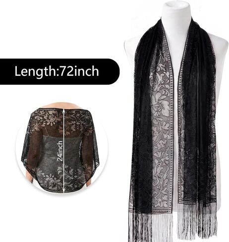 Sucrain Lace Floral Shawls and Wraps Elegant Soft Scarf Sheer Mesh Shawls Wraps for Women Evening Dresses Wedding Party in Kuwait