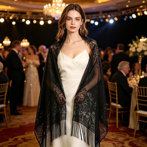 Sucrain Lace Floral Shawls and Wraps Elegant Soft Scarf Sheer Mesh Shawls Wraps for Women Evening Dresses Wedding Party in Kuwait