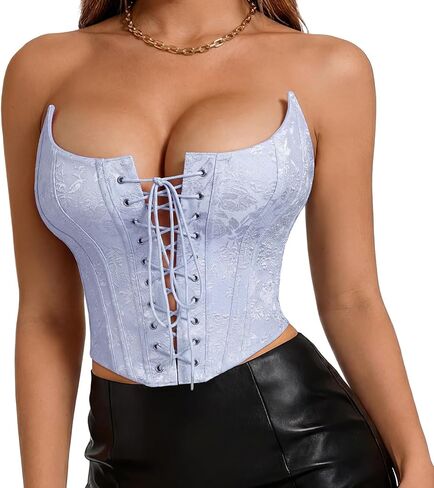 VONMELLI Corset Tops for Women Lace Up Overbust Bustier Strapless Backless Women's Corset Crop Top in Saudi Arabia