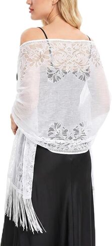 Sucrain Lace Floral Shawls and Wraps Elegant Soft Scarf Sheer Mesh Shawls Wraps for Women Evening Dresses Wedding Party in Kuwait