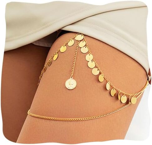 Layered Garters Boho Party Leg Garter Layered Thigh Chains Elasticity Gold Summer Thigh Chain for Women in Saudi Arabia