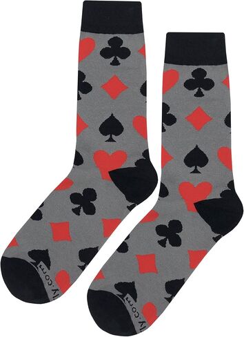Playing Card Suit Dress Socks Funny Novelty Crazy Fun Design Men Size 8-12 Cotton Casual Crew Colorful Funky Fancy Socks Gift for Men in Kuwait