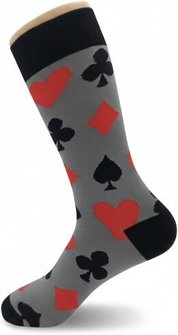 Playing Card Suit Dress Socks Funny Novelty Crazy Fun Design Men Size 8-12 Cotton Casual Crew Colorful Funky Fancy Socks Gift for Men in Kuwait