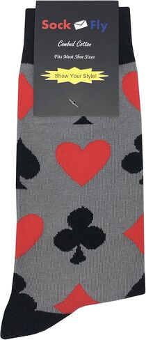 Playing Card Suit Dress Socks Funny Novelty Crazy Fun Design Men Size 8-12 Cotton Casual Crew Colorful Funky Fancy Socks Gift for Men in Kuwait