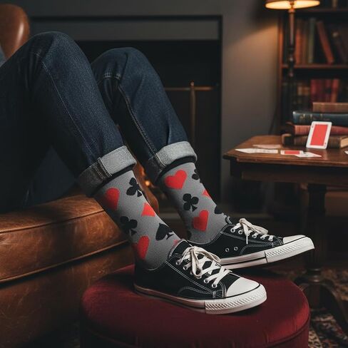 Playing Card Suit Dress Socks Funny Novelty Crazy Fun Design Men Size 8-12 Cotton Casual Crew Colorful Funky Fancy Socks Gift for Men in Kuwait
