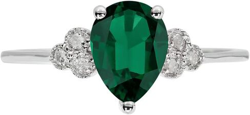 10k White Solid Gold Pear-shape Created Gemstone and Natural Diamond Birthstone Engagement Ring in Saudi Arabia