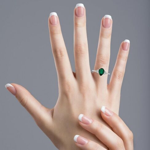 10k White Solid Gold Pear-shape Created Gemstone and Natural Diamond Birthstone Engagement Ring in Saudi Arabia