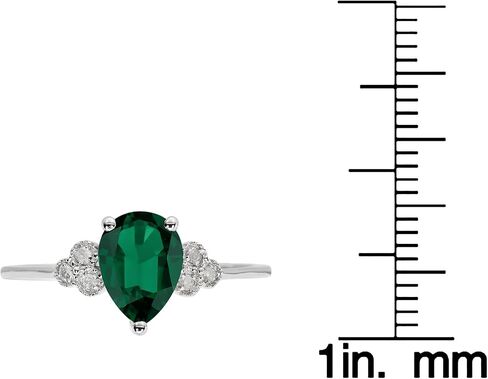 10k White Solid Gold Pear-shape Created Gemstone and Natural Diamond Birthstone Engagement Ring in Saudi Arabia