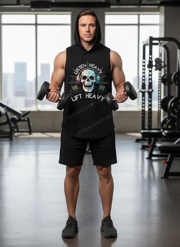 قمصان رياضية بغطاء للرأس للرجال من IRON PANDA، قمصان بدون أكمام للصالة الرياضية وكمال الأجسام والعضلات - استماع ثقيل in Kuwait