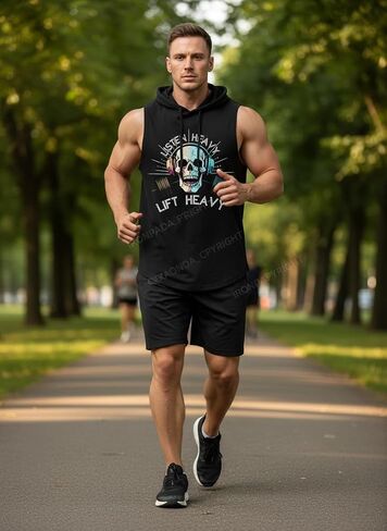 قمصان رياضية بغطاء للرأس للرجال من IRON PANDA، قمصان بدون أكمام للصالة الرياضية وكمال الأجسام والعضلات - استماع ثقيل in Kuwait