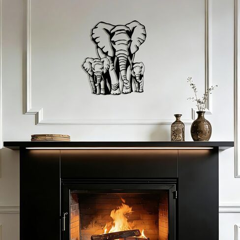 Maoerzai Elephant Family Metal Wall Art, Geometric Elephants Metal Sign, Modern African Metal Wall Decor for Living Room & Home (Black - Elephant Sign-3, 12 x 14 Inch) in Saudi Arabia