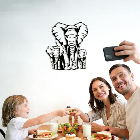 Maoerzai Elephant Family Metal Wall Art, Geometric Elephants Metal Sign, Modern African Metal Wall Decor for Living Room & Home (Black - Elephant Sign-3, 12 x 14 Inch) in Saudi Arabia