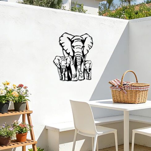 Maoerzai Elephant Family Metal Wall Art, Geometric Elephants Metal Sign, Modern African Metal Wall Decor for Living Room & Home (Black - Elephant Sign-3, 12 x 14 Inch) in Saudi Arabia