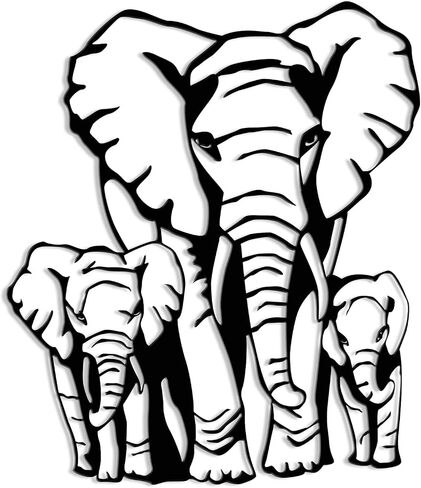 Maoerzai Elephant Family Metal Wall Art, Geometric Elephants Metal Sign, Modern African Metal Wall Decor for Living Room & Home (Black - Elephant Sign-3, 12 x 14 Inch) in Saudi Arabia
