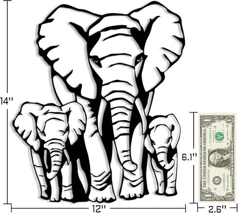 Maoerzai Elephant Family Metal Wall Art, Geometric Elephants Metal Sign, Modern African Metal Wall Decor for Living Room & Home (Black - Elephant Sign-3, 12 x 14 Inch) in Saudi Arabia