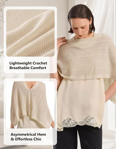 PULI Women Beach Cover Up: Crochet Cropped Poncho Lightweight Knit Pullover Bolero Swimsuit Coverup Summer Vacation Outfits in Saudi Arabia