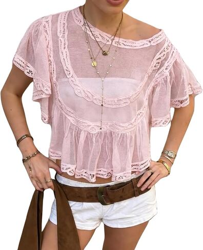 Women Sheer Poncho Top Lace See Through Shawl Shrug Blouse Boho Summer Beach Cover Up in Saudi Arabia