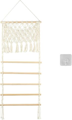 Macrame Hair Claw Clip Organizer, Large Capacity Mesh Holder for Hair Ties & Scrunchies, Hanging Hairs Accessory Storage, Cotton Home Decor with Adhesive Hook for Wall/Door in Saudi Arabia