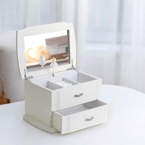 White Double Layer Ballerina Musical Jewelry Box with Mirror for Girls and Women,Jewelry Storage Music Chest,Gifts for Christmas, Birthday and all Holidays in Saudi Arabia