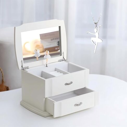 White Double Layer Ballerina Musical Jewelry Box with Mirror for Girls and Women,Jewelry Storage Music Chest,Gifts for Christmas, Birthday and all Holidays in Saudi Arabia