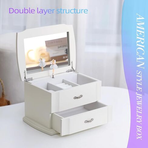 White Double Layer Ballerina Musical Jewelry Box with Mirror for Girls and Women,Jewelry Storage Music Chest,Gifts for Christmas, Birthday and all Holidays in Saudi Arabia
