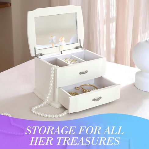 White Double Layer Ballerina Musical Jewelry Box with Mirror for Girls and Women,Jewelry Storage Music Chest,Gifts for Christmas, Birthday and all Holidays in Saudi Arabia