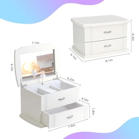 White Double Layer Ballerina Musical Jewelry Box with Mirror for Girls and Women,Jewelry Storage Music Chest,Gifts for Christmas, Birthday and all Holidays in Saudi Arabia