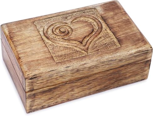 Ajuny Wooden Decorative Jewelry Box with Heart Design Carving - Multipurpose Treasure Chest Storage Keepsake Box Necklaces Watch Organizer Boxes Birthday Gifts for Women & Men 10x6 Inch in Saudi Arabia