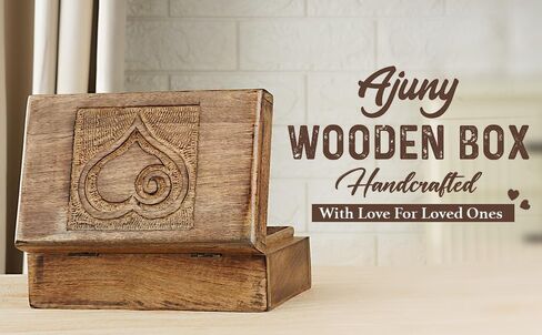 Ajuny Wooden Decorative Jewelry Box with Heart Design Carving - Multipurpose Treasure Chest Storage Keepsake Box Necklaces Watch Organizer Boxes Birthday Gifts for Women & Men 10x6 Inch in Saudi Arabia