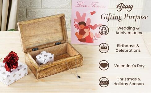 Ajuny Wooden Decorative Jewelry Box with Heart Design Carving - Multipurpose Treasure Chest Storage Keepsake Box Necklaces Watch Organizer Boxes Birthday Gifts for Women & Men 10x6 Inch in Saudi Arabia