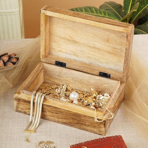 Ajuny Wooden Decorative Jewelry Box with Heart Design Carving - Multipurpose Treasure Chest Storage Keepsake Box Necklaces Watch Organizer Boxes Birthday Gifts for Women & Men 10x6 Inch in Saudi Arabia