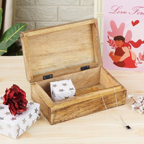 Ajuny Wooden Decorative Jewelry Box with Heart Design Carving - Multipurpose Treasure Chest Storage Keepsake Box Necklaces Watch Organizer Boxes Birthday Gifts for Women & Men 10x6 Inch in Saudi Arabia