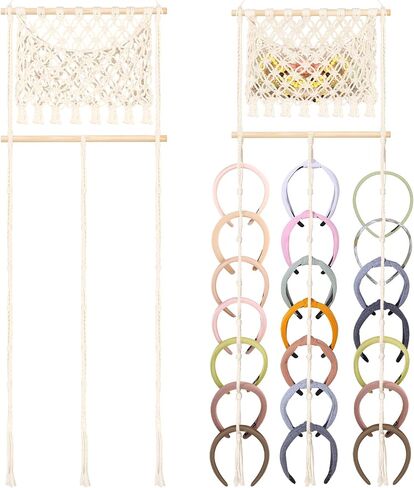 Headband Holder Hair Bow Organizer for Women, Macrame Bow Holder Hair Accessories Organizer Claw Clip Storage Large Capacity Wall Hanging for Girls Bedroom Decor in Saudi Arabia