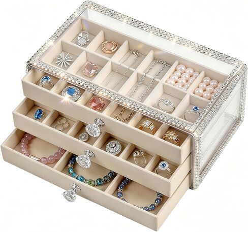 Jewelry Organizer, Large 5-Layer Women's Jewelry Box, Clear Acrylic Display & Storage Box with Resin Diamond, Ideal for Earrings, Necklaces, Bracelets & Rings (5-Drawer) in Saudi Arabia