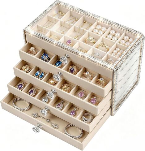 Jewelry Organizer, Large 5-Layer Women's Jewelry Box, Clear Acrylic Display & Storage Box with Resin Diamond, Ideal for Earrings, Necklaces, Bracelets & Rings (5-Drawer) in Saudi Arabia